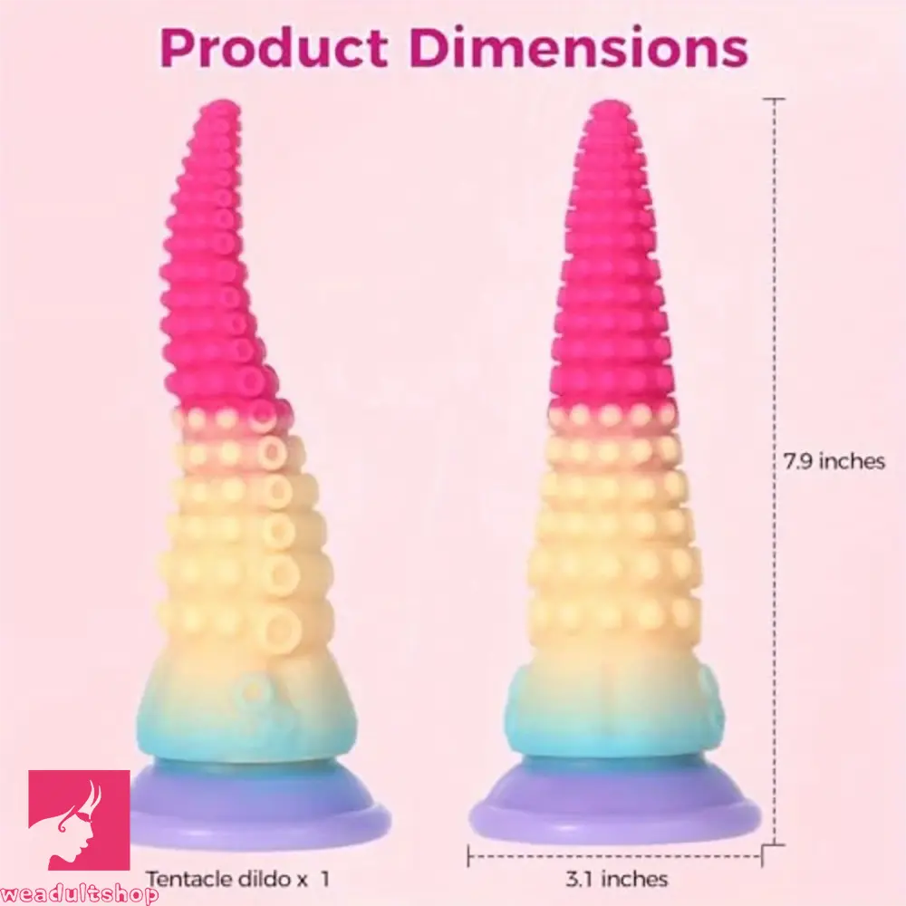 7.9in Tapered Tentacle Fantasy Octopus Suction Cup Soft Silicone Dildo