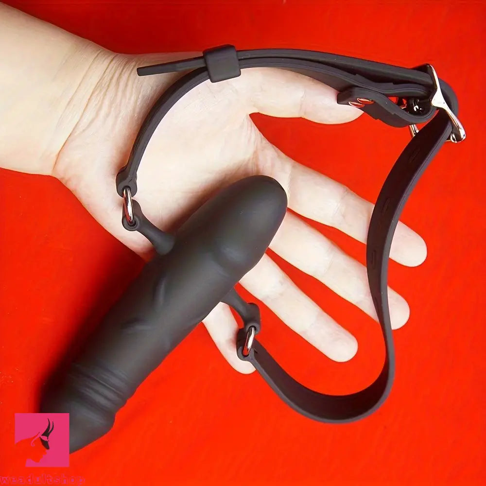 5.83in Double-Ended Silicone Face Dildo Gag with Adjustable Strap Cock
