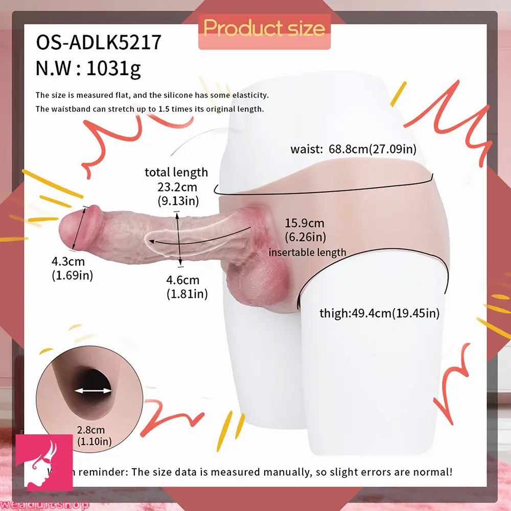 9.13in Real Skin Silicone Hollow Strap on High-Quality Dildo Panty Toy