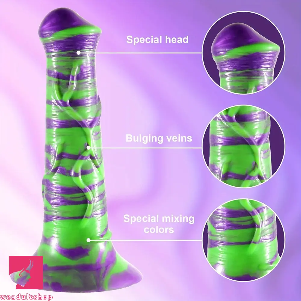 7.87in Realistic Horse Mixed Color Silicone Soft Dildo with Mushroom Head