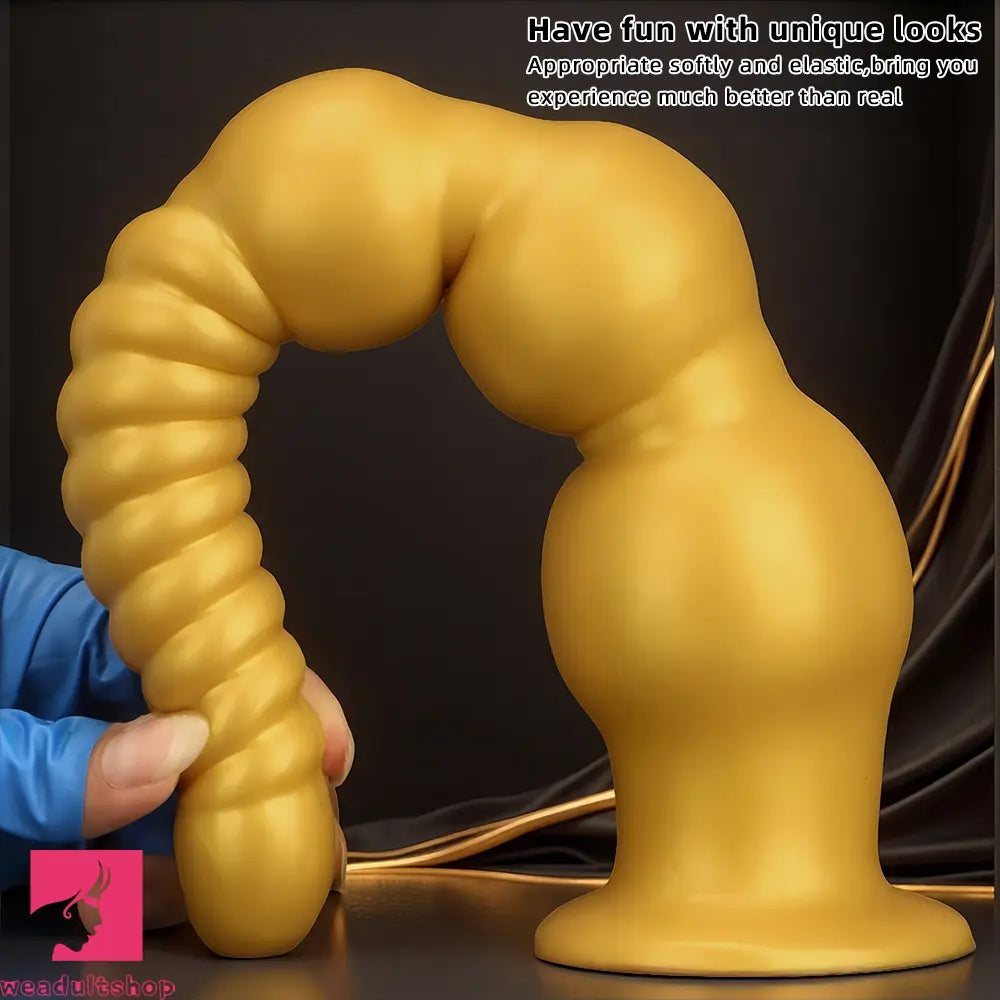 9.44in 13.38in Gold Silicone Pointed Thread Long Large Soft Cock Dildo