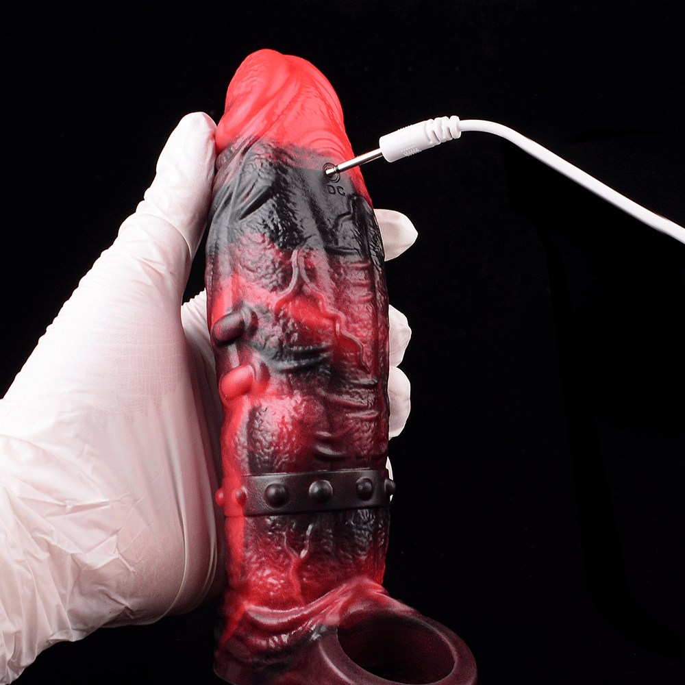 5.98in 7.09in Silicone Cock Sleeve Spiked Hollow Vibrating Odd Cock Dildo