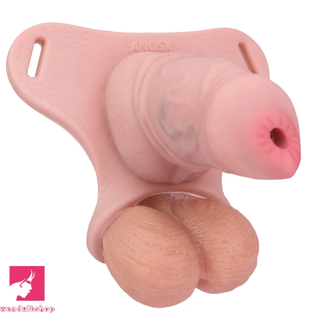 3.54in Silicone Soft Real Penis Cage Strap on Chastity Dildo With Lock