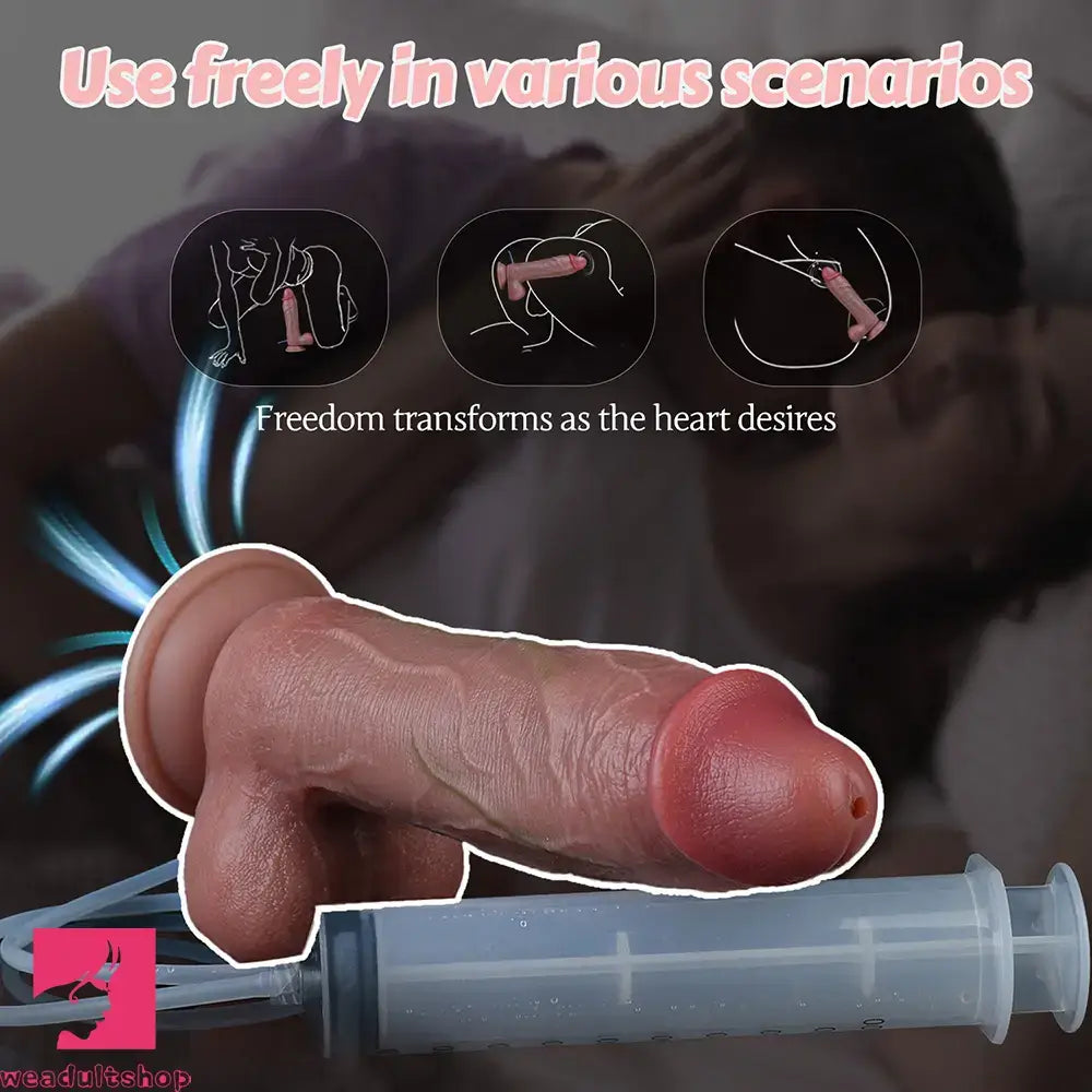 8.5in Dual Layer Silicone Strap on Ejaculating Dildo For Prostate Massage