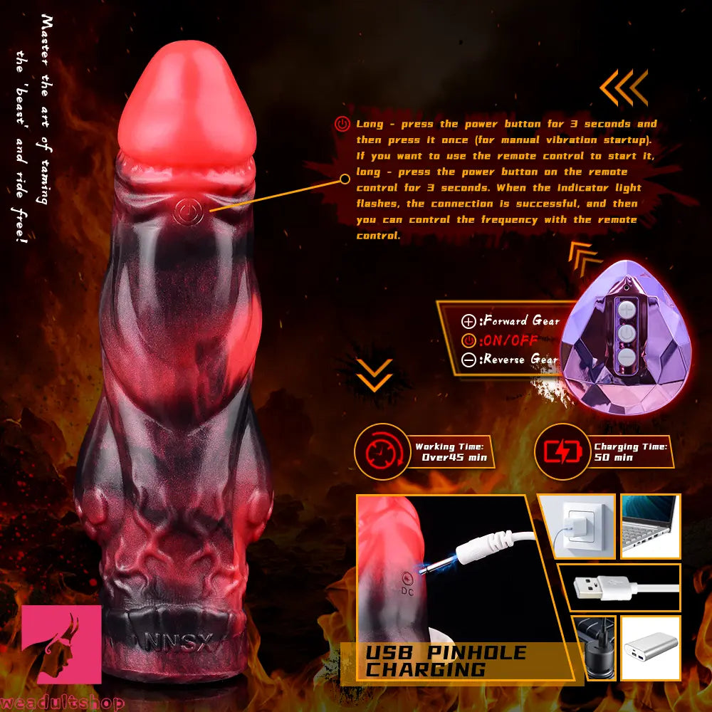 7.17in Silicone Dog Cock Sleeve Knot Vibrating Automatic Hollow Soft Dildo