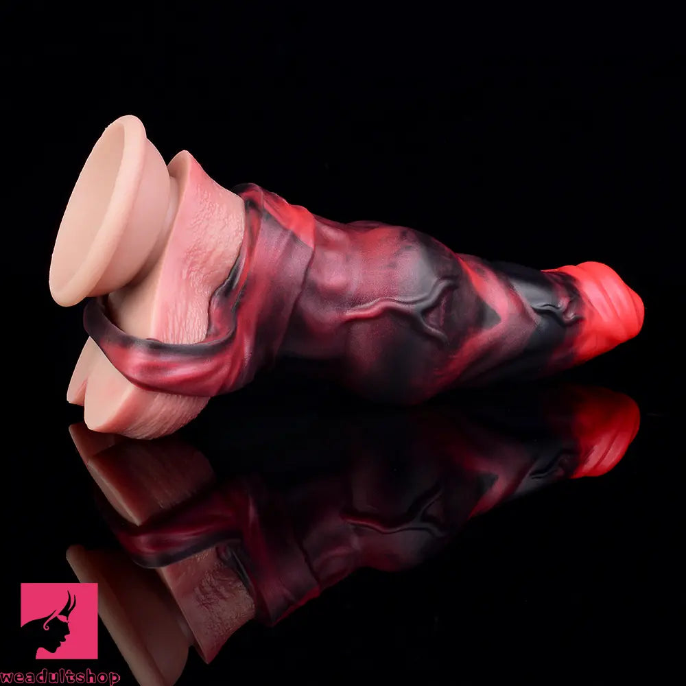 7.17in Silicone Animal Sleeve Knot Vibrating Hollow Dildo With Cock Ring