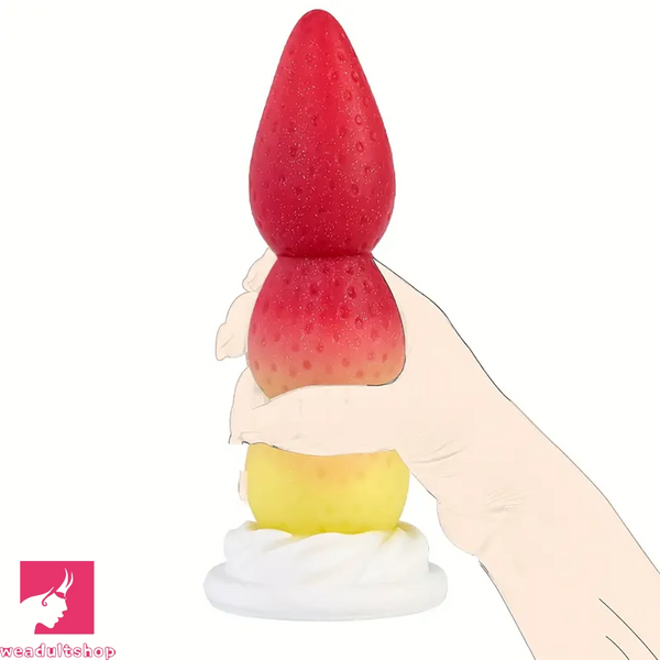 7.48in Cute Strawberry Silicone Soft G Spot Dildo With Strong Suction Cup