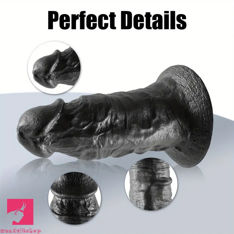 7.28in Real Black Silicone Soft Thick Penis Dildo For Hands-Free Stimulation