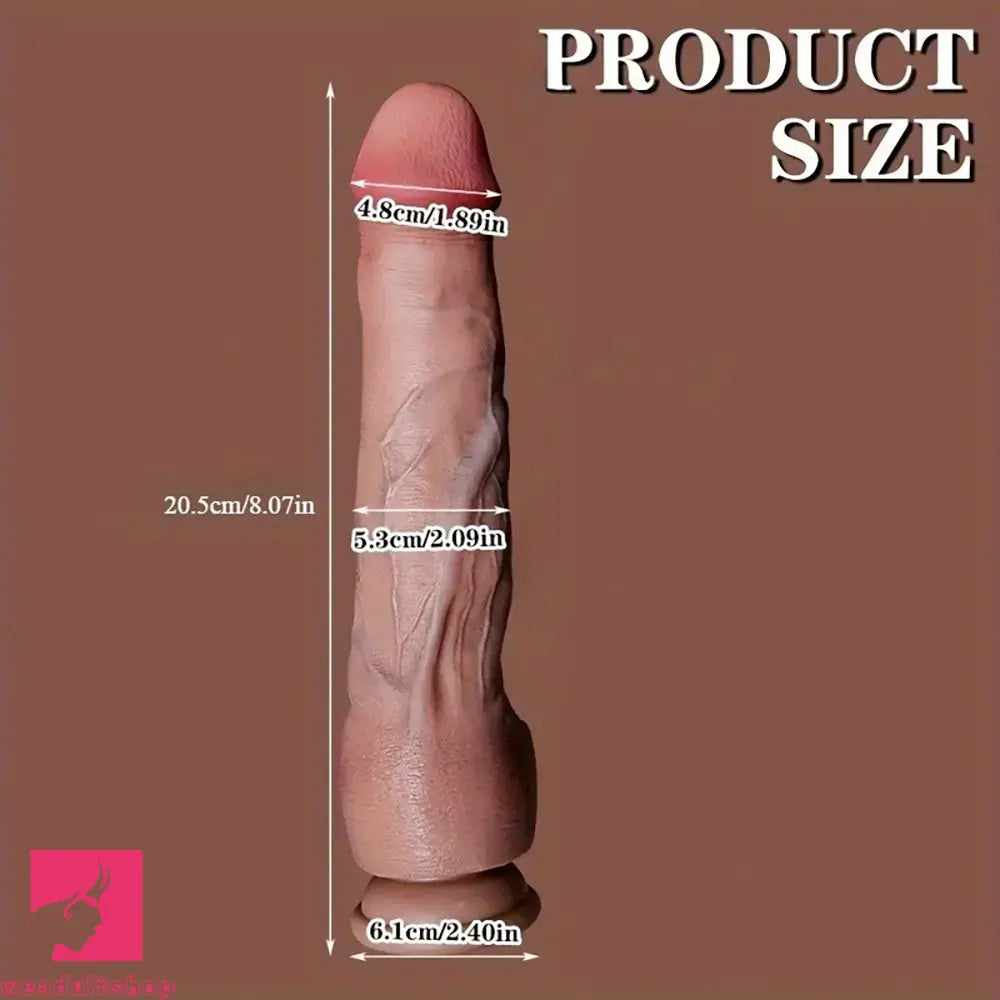 8.07in Realistic Thick Silicone Penis Lifelike Texture Flexible Anal Dildo