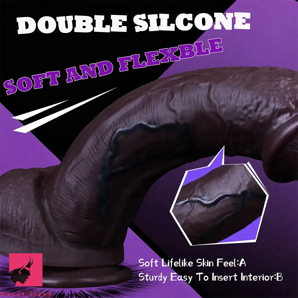 8.27in 10in Coffee Double Density Silicone Big Dildo For Hands-Free Love Use