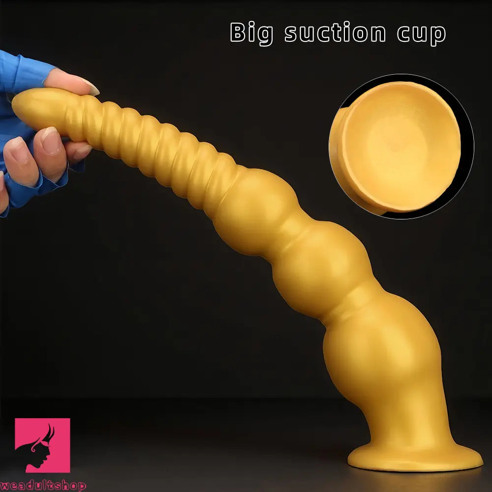 9.44in 13.38in Gold Silicone Pointed Thread Long Large Soft Cock Dildo