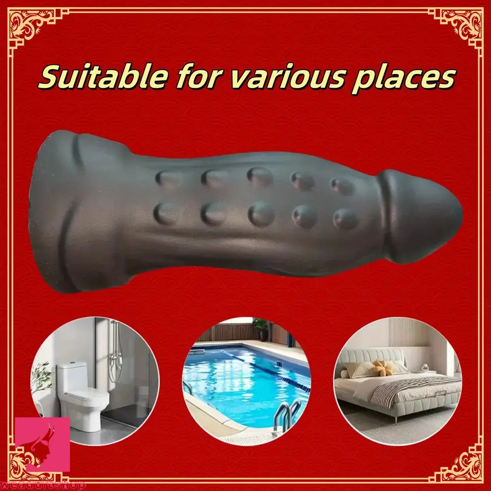6.69in Black Liquid Silicone Realistic Spiked Dildo For Clit Masturbation