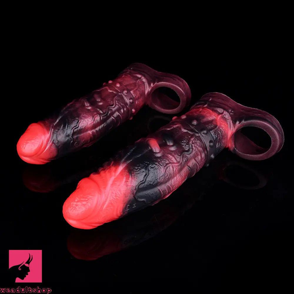 5.98in 7.09in Silicone Cock Sleeve Spiked Hollow Vibrating Odd Cock Dildo