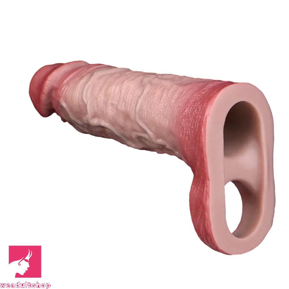 6.81in Real Skin Soft Blue Veins Hollow Dildo Cock Sleeve With Penis Ring