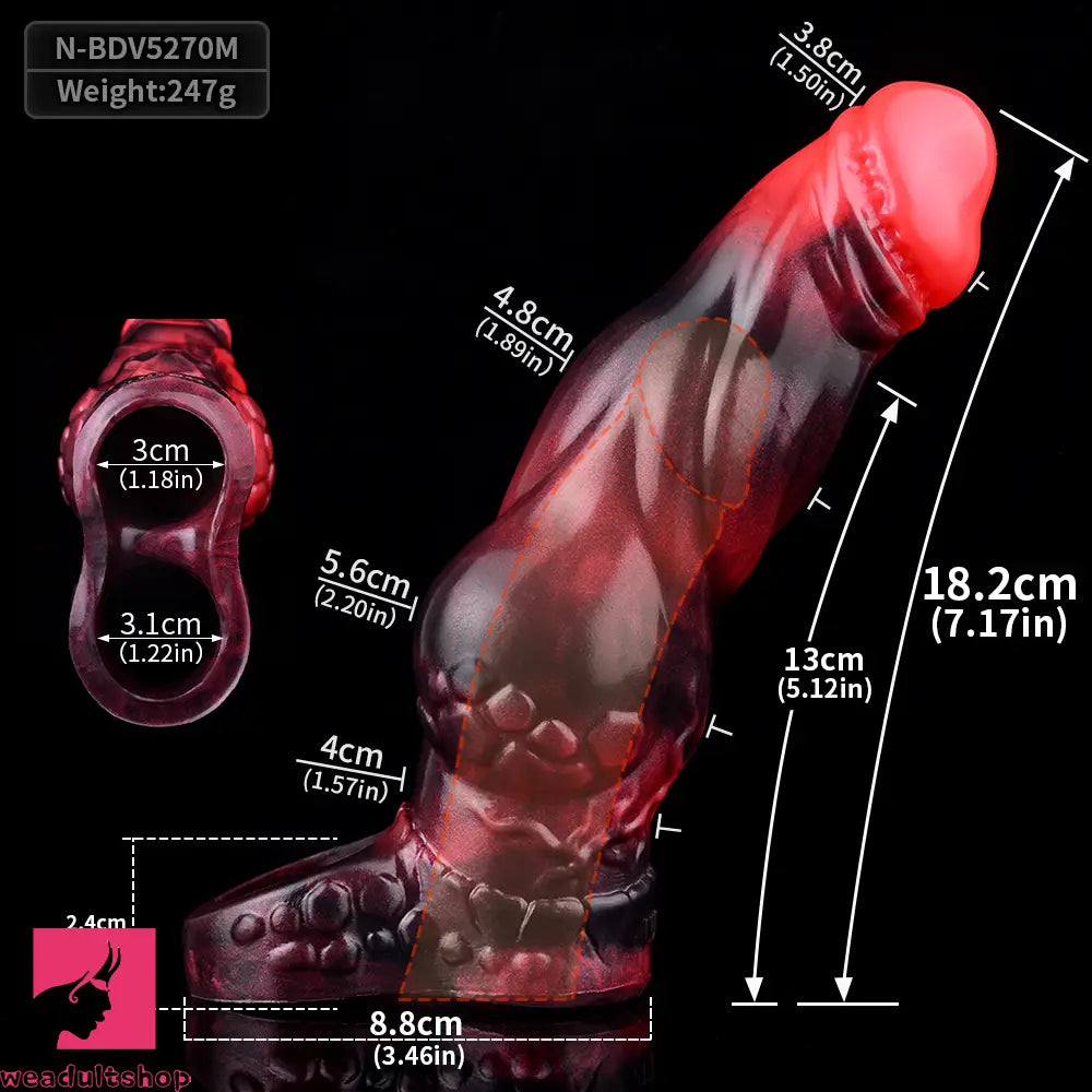 7.17in Silicone Dog Cock Sleeve Knot Vibrating Automatic Hollow Soft Dildo
