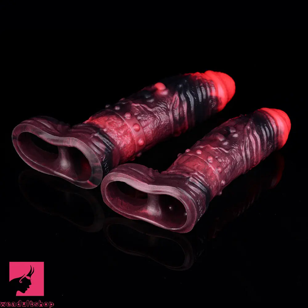 5.98in 7.09in Silicone Cock Sleeve Spiked Hollow Vibrating Odd Cock Dildo