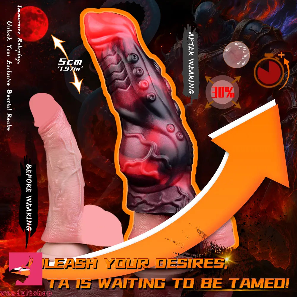 5.98in 7.09in Silicone Tentacle Cock Sleeve Knot Vibrating Hollow Dildo
