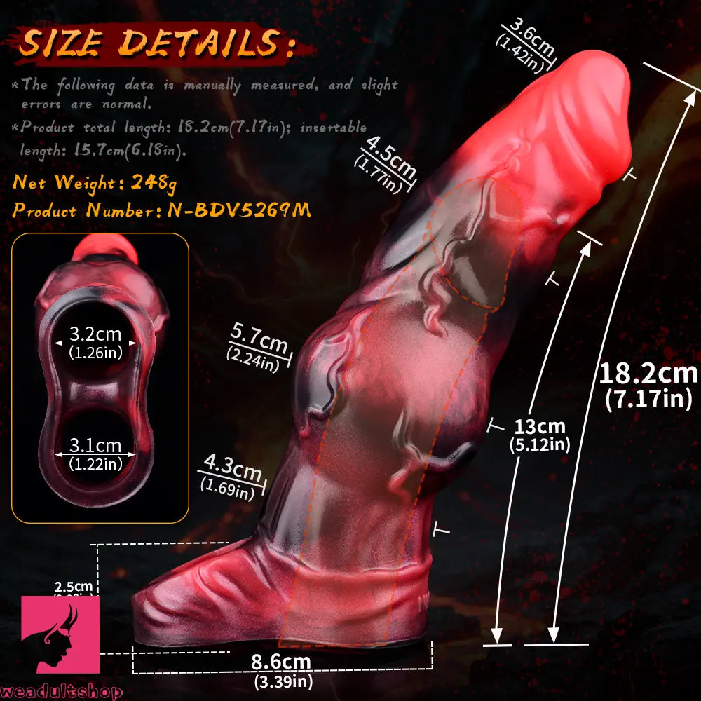 7.17in Silicone Animal Sleeve Knot Vibrating Hollow Dildo With Cock Ring