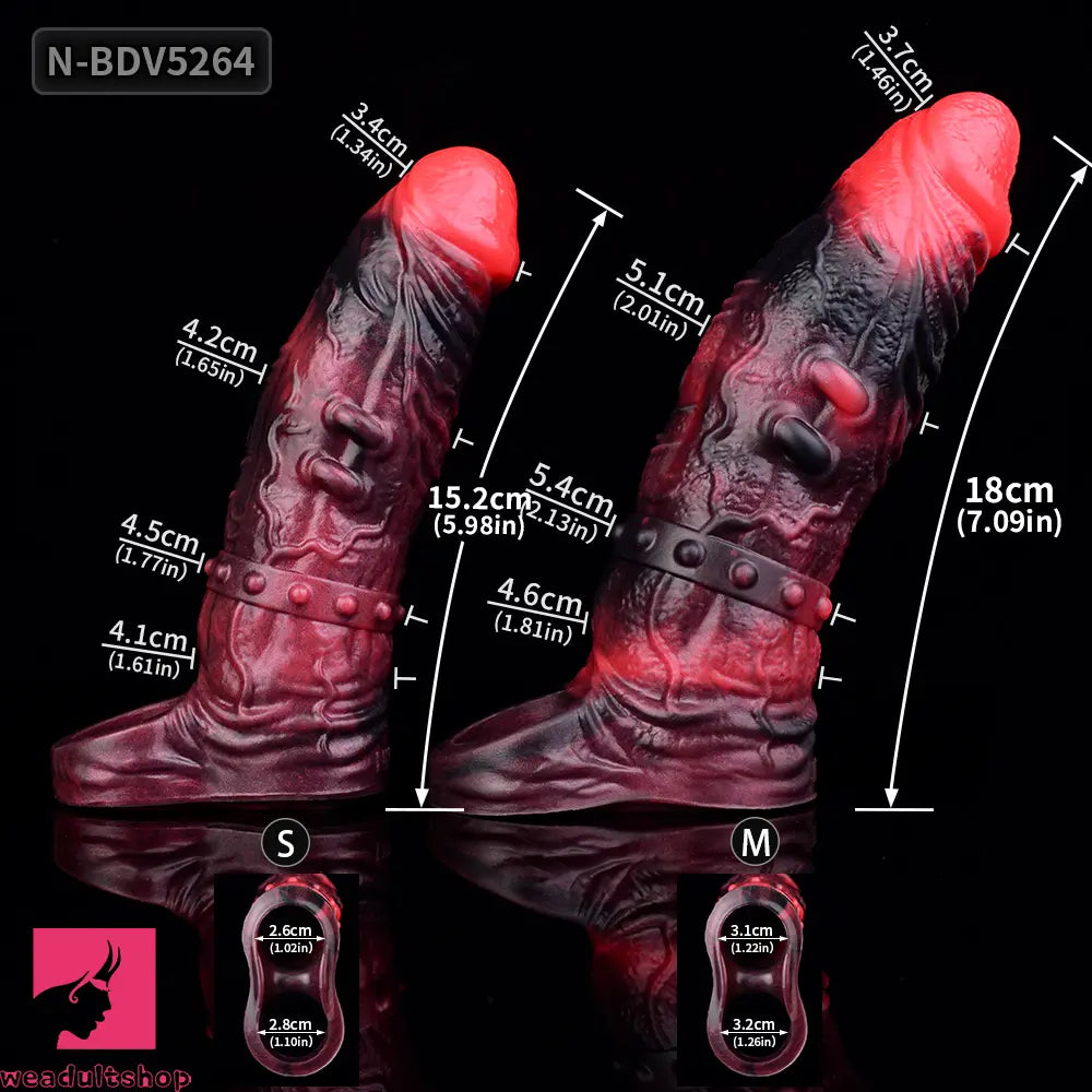 5.98in 7.09in Silicone Cock Sleeve Spiked Hollow Vibrating Odd Cock Dildo