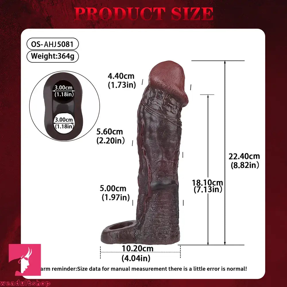 8.82in Super Soft Silicone Realistic Cock Reusable Erotica Dildo Sleeve