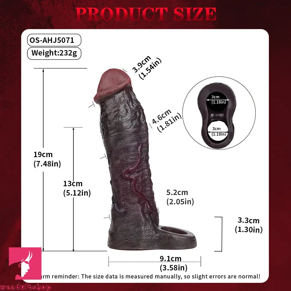 7.48in Realistic Penis Sleeve Wearable Hollow Realistic Veins Dildo Sleeve