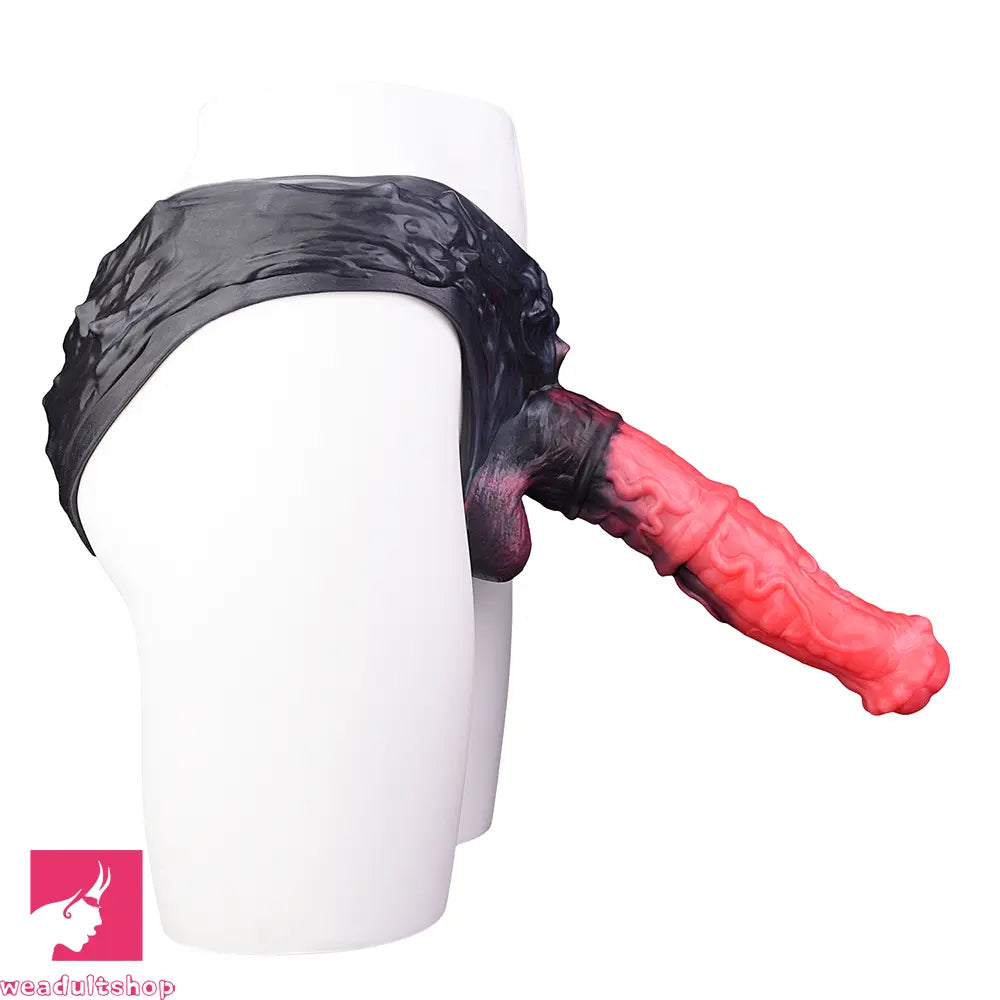 11.02in Horse Cock Hollow Soft Dildo Leather Panty Animal Penis Sheath