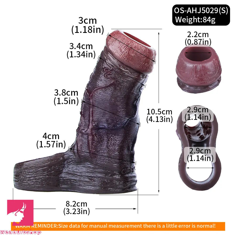 4.13in 4.8in 6.42in Real Skin Platinum Silicone Dildo Sleeve Male Cock Sex Toy