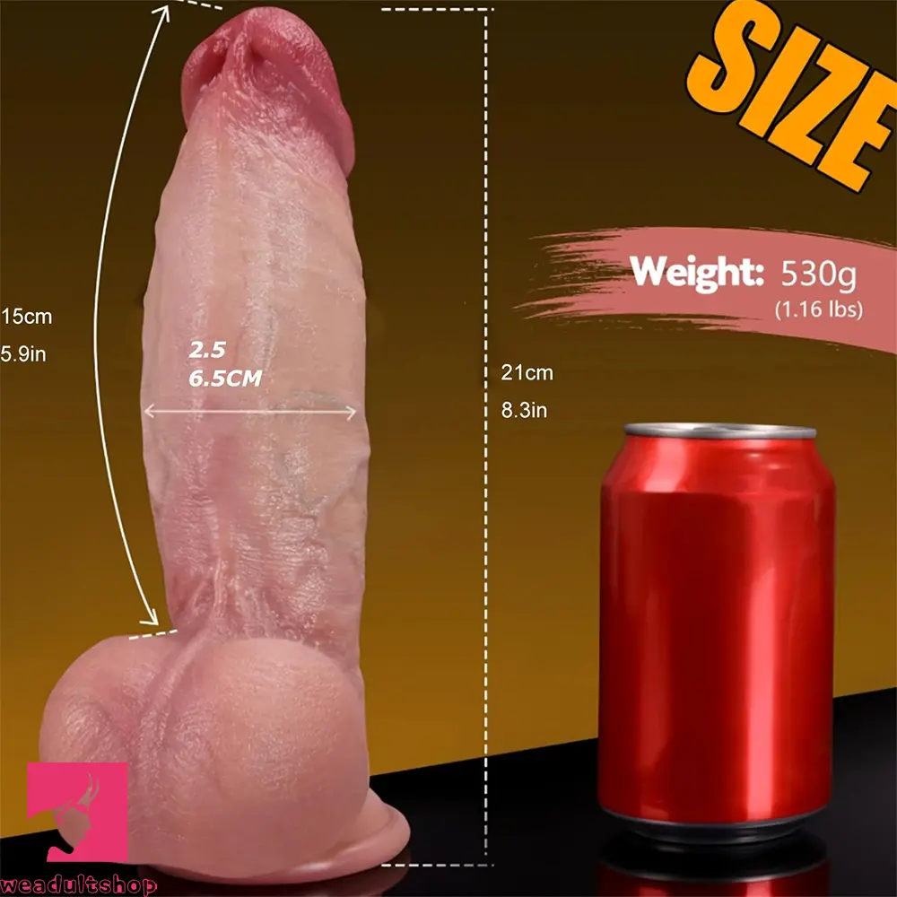 8.3in Soft Thick Dildo Real Skin Dual Density Silicone G-Spot Pleasure