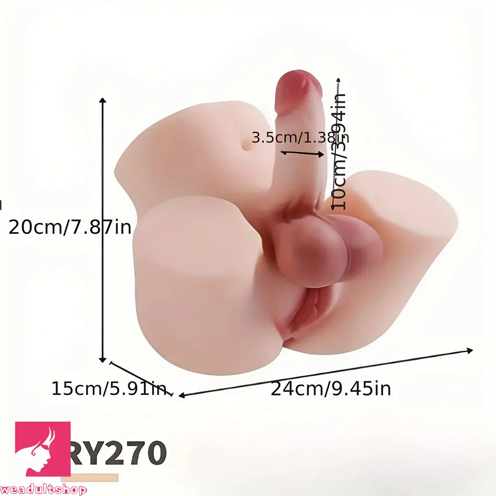 3.94in Shemale Sex Torso Butt Masturbator with Realistic Silicone Dildo