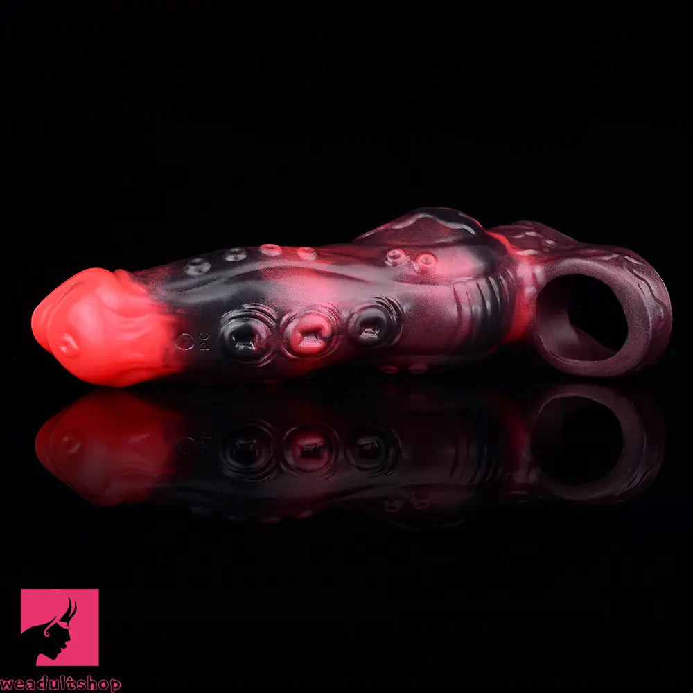 5.98in 7.09in Silicone Tentacle Cock Sleeve Knot Vibrating Hollow Dildo