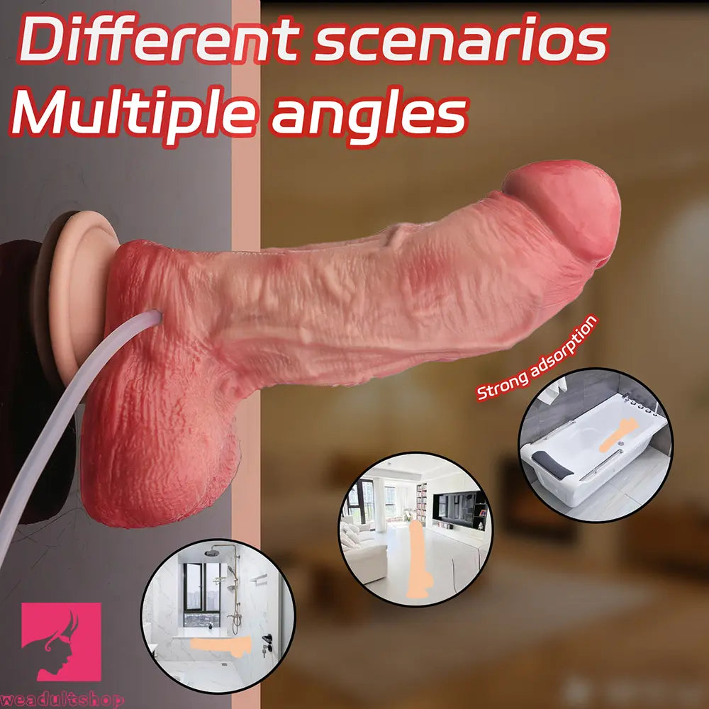 7.28in Water Spraying Soft Silicone Double Layer Realistic Cumming Dildo