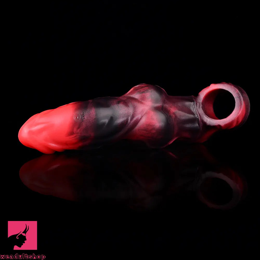 7.17in Silicone Animal Sleeve Knot Vibrating Hollow Dildo With Cock Ring