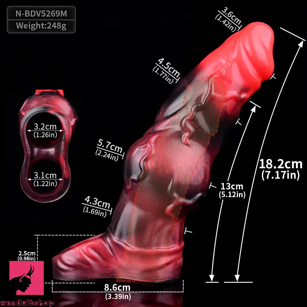 7.17in Silicone Animal Sleeve Knot Vibrating Hollow Dildo With Cock Ring