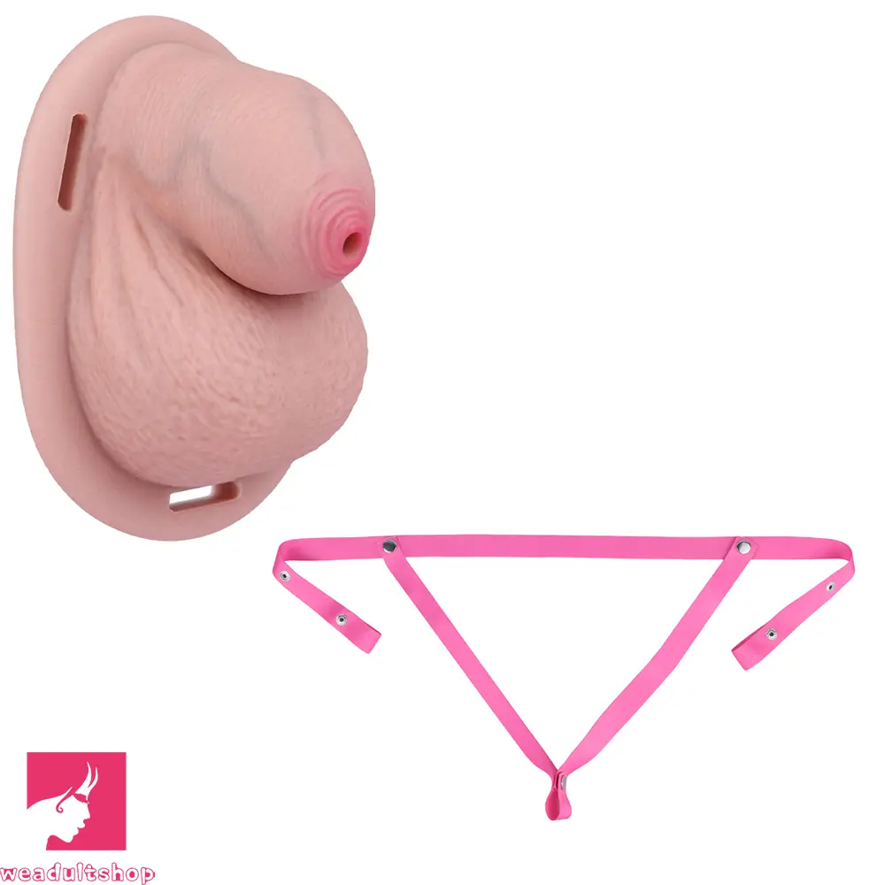 2.36in Silicone Soft Mini Cock Cage Strap on Chastity Dildo With Lock