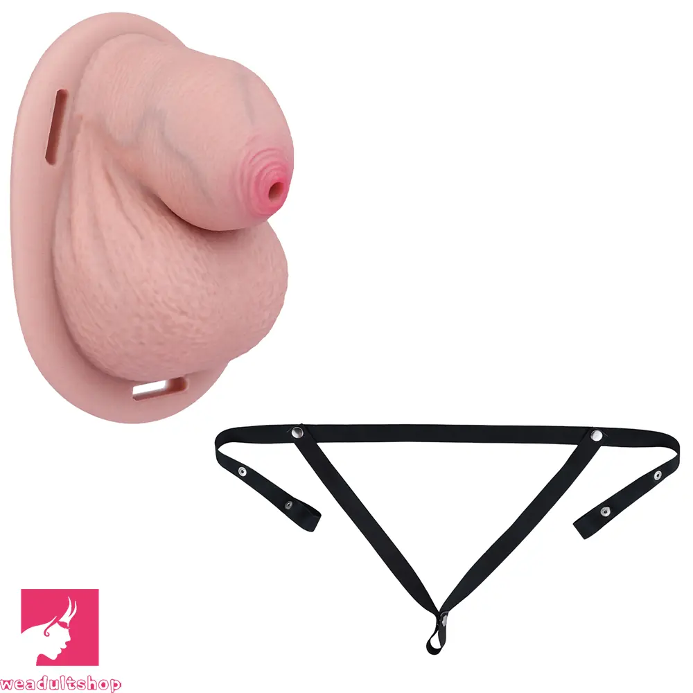 2.36in Silicone Soft Mini Cock Cage Strap on Chastity Dildo With Lock