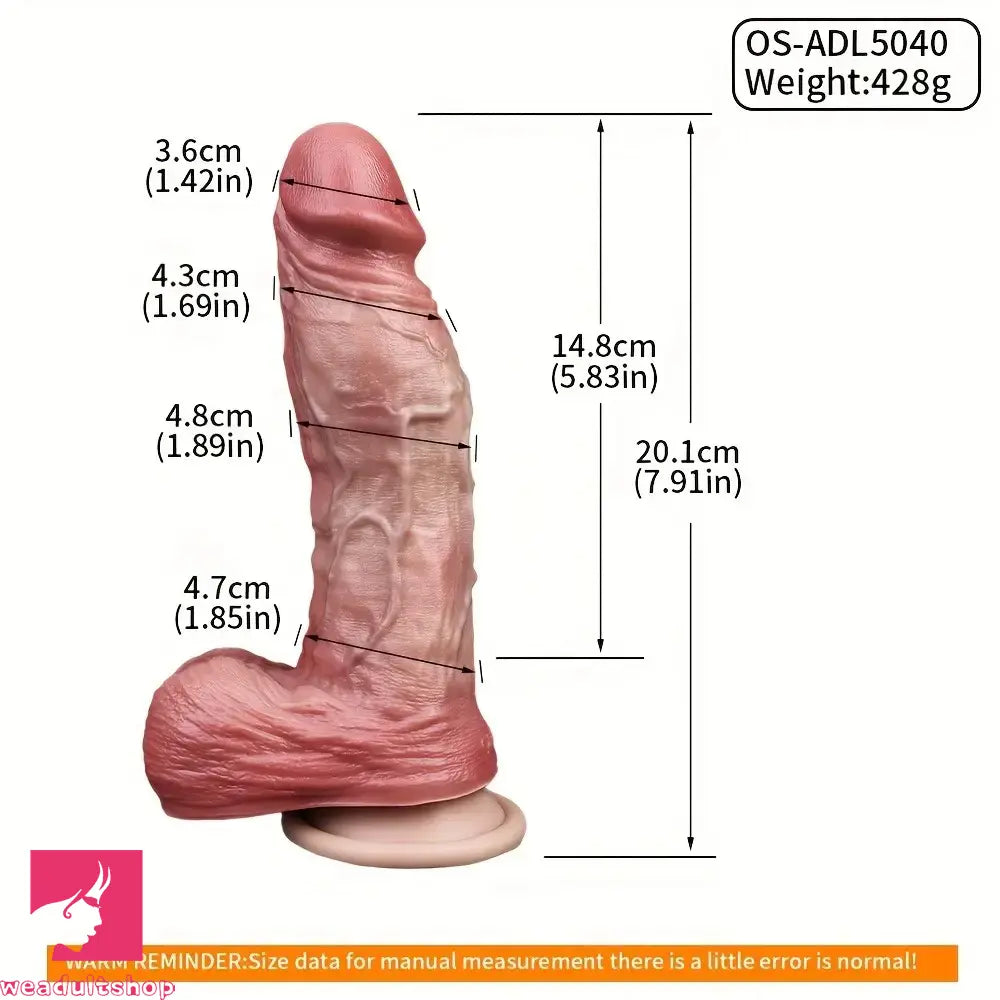 7.91in Realistic Penis Female Manual Soft Double Layer Silicone Dildo