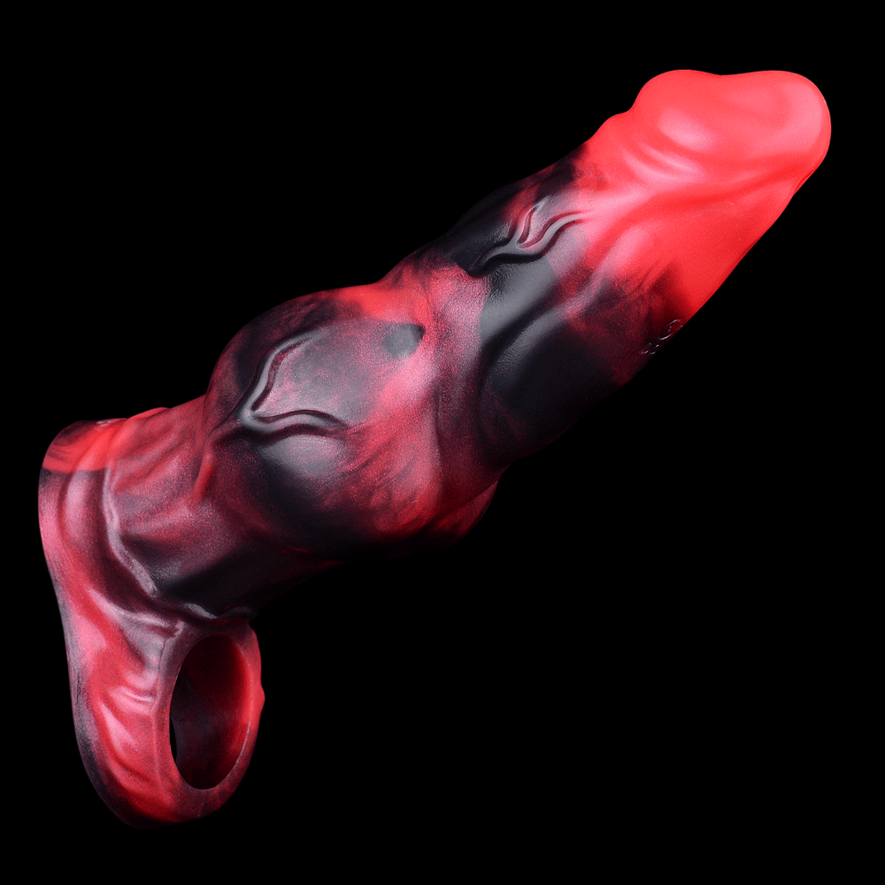 7.17in Silicone Animal Sleeve Knot Vibrating Hollow Dildo With Cock Ring