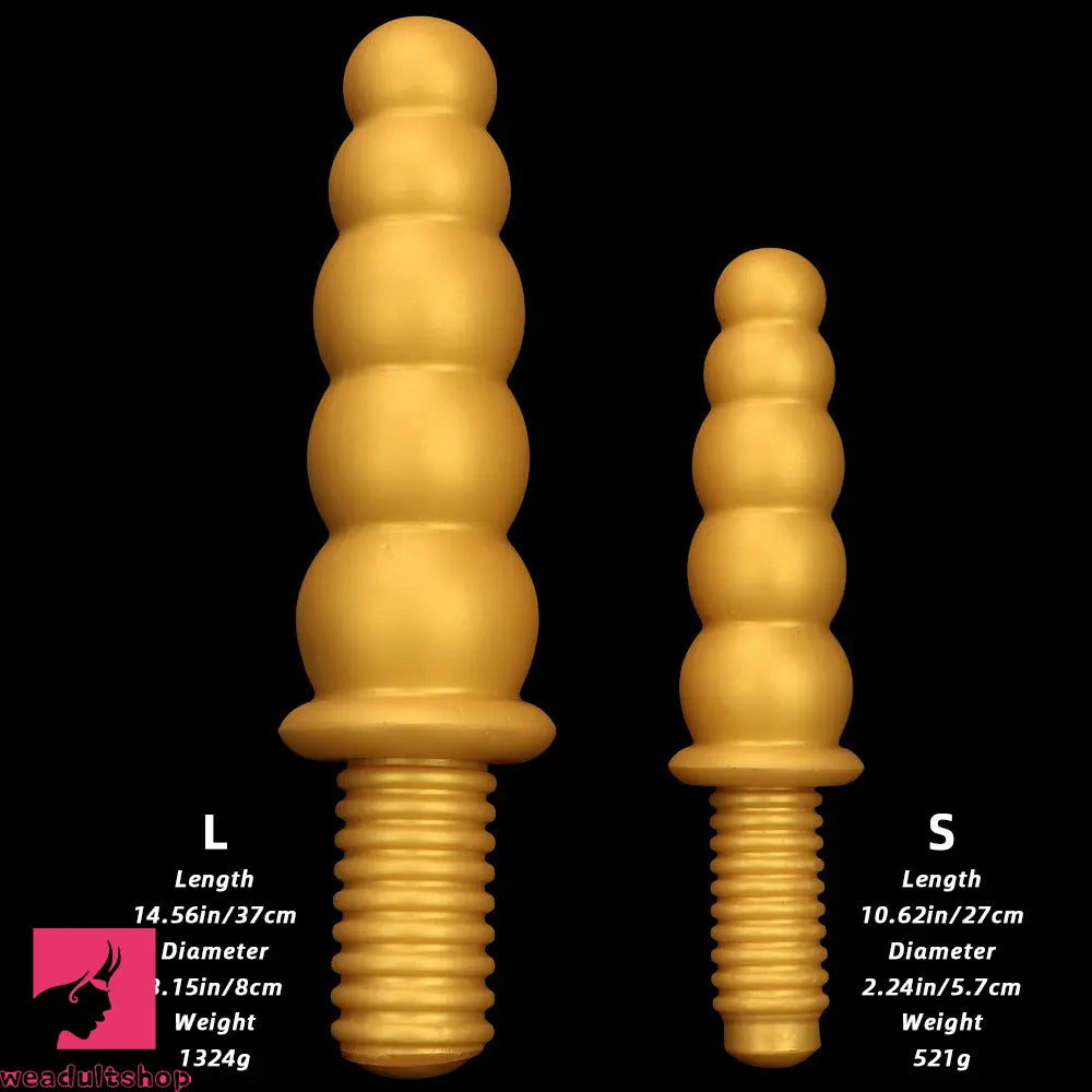 10.62in 14.56in Gold Silicone Anal Plug Dildo With Handle For Love Sex