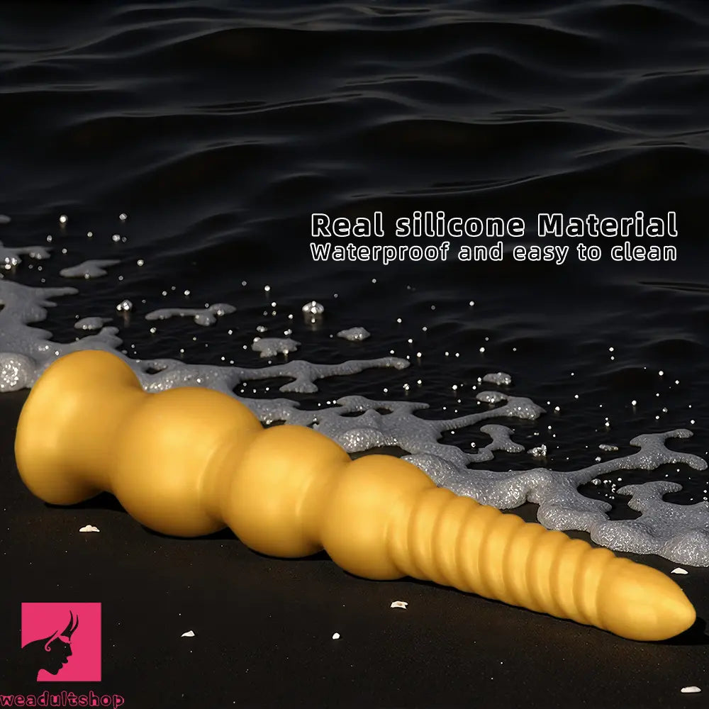 9.44in 13.38in Gold Silicone Pointed Thread Long Large Soft Cock Dildo