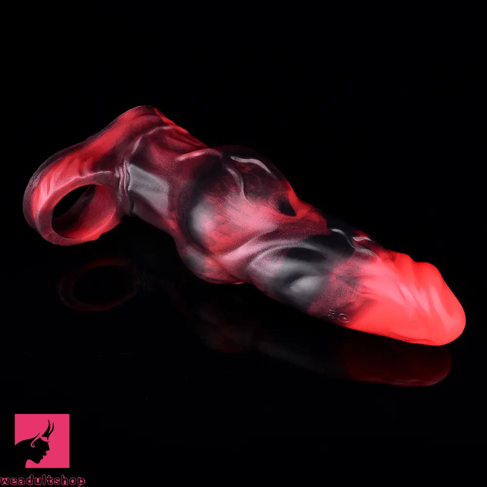 7.17in Silicone Animal Sleeve Knot Vibrating Hollow Dildo With Cock Ring