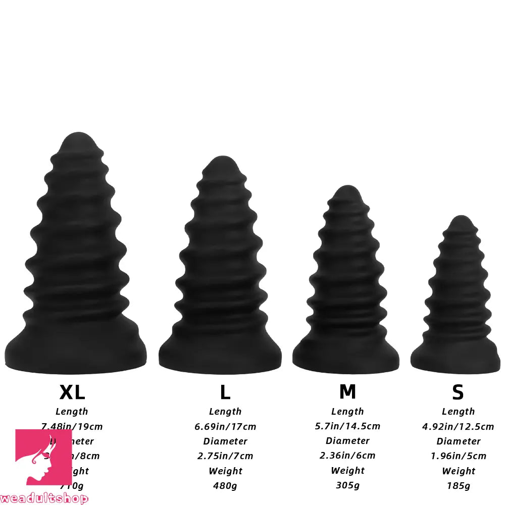 4.92in 5.7in 6.69in 7.48in Black Silicone Screws Anal Dilator Cock Dildo