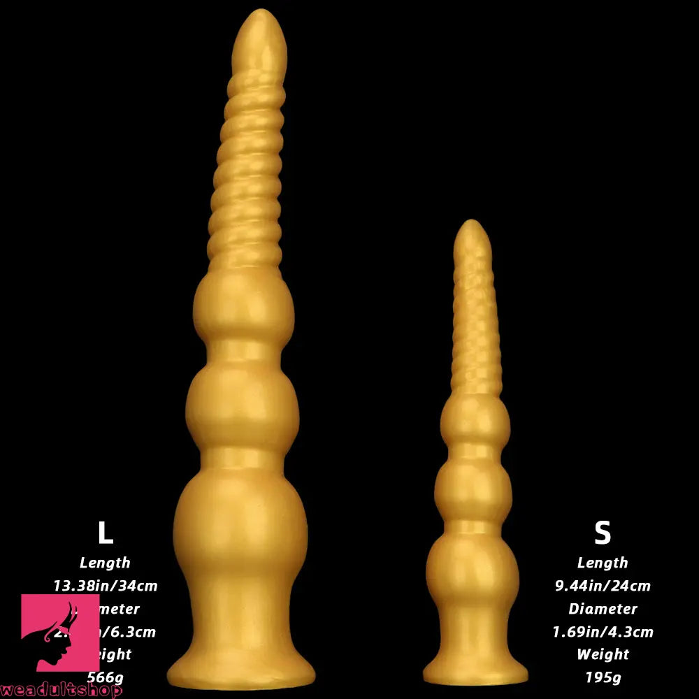 9.44in 13.38in Gold Silicone Pointed Thread Long Large Soft Cock Dildo