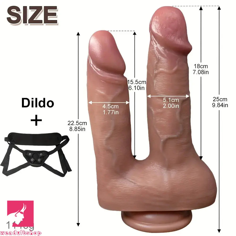 8.85in 9.84in Dual-Headed Soft Double-Layered Silicone Strap on Dildo