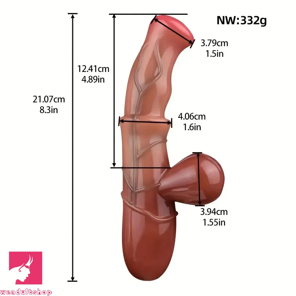 8.3in Simulated Horse Cock Silicone Realistic Soft Light Beige Handle Dildo