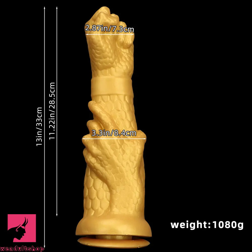 13in Golden Silicone Fist Large Prosthetic Arm Hand Dildo For Fist Hand