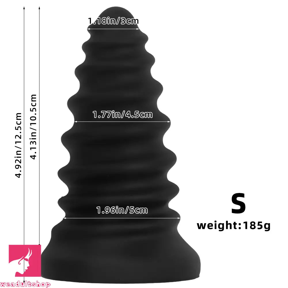 4.92in 5.7in 6.69in 7.48in Black Silicone Screws Anal Dilator Cock Dildo
