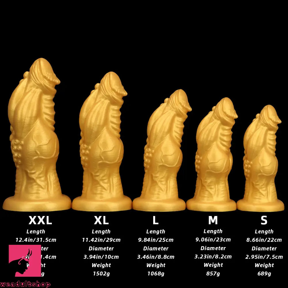 8.66in 9.06in 9.84in 11.42in 12.4in Golden Silicone Fantasy Soft Anal Dildo