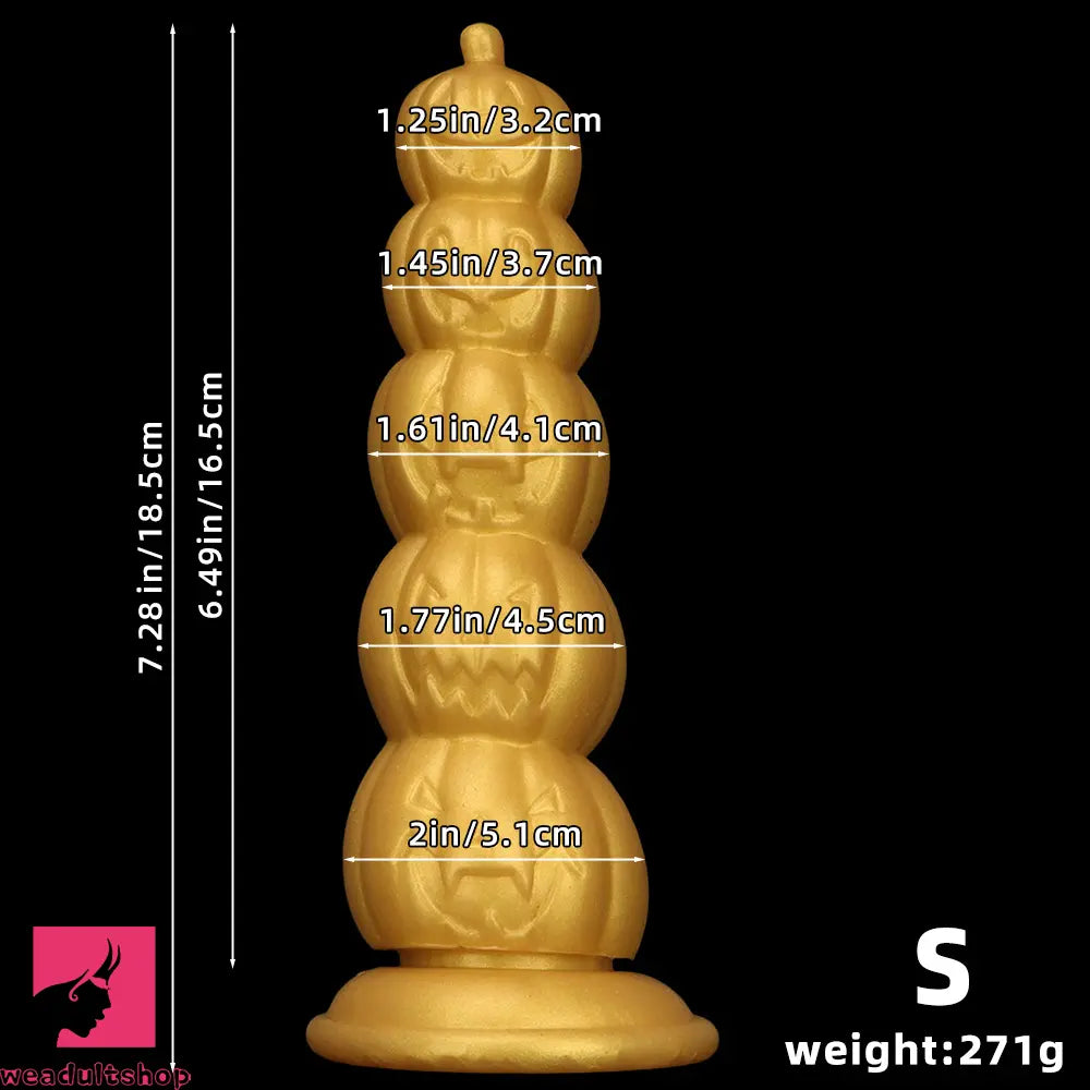 7.28in 8.66in 9.84in Golden Silicone Halloween Pumpkin Anal Odd Dildo