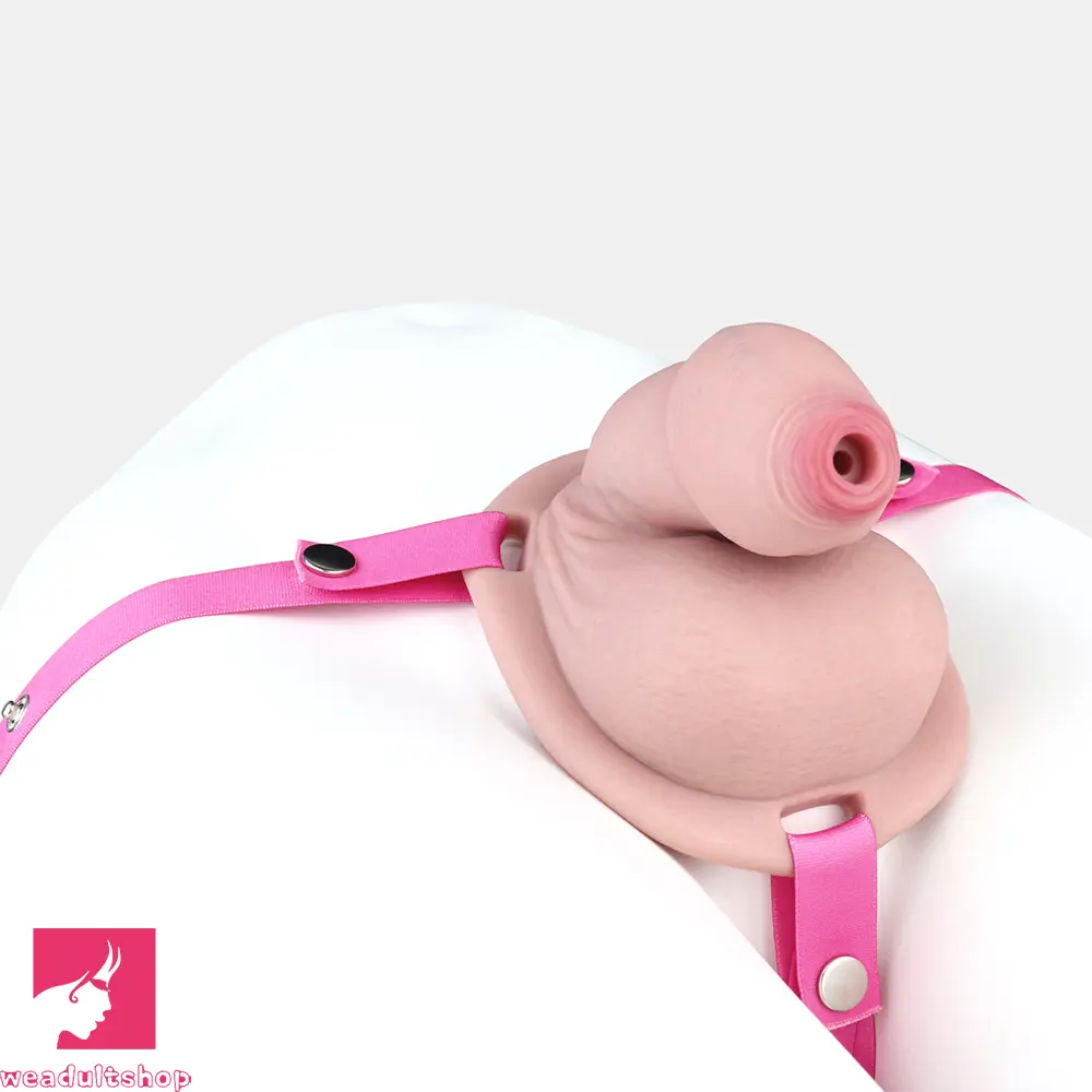 5.11in Real Hollow Chastity Cage Dildo Uncut Glans Couples Masturbator