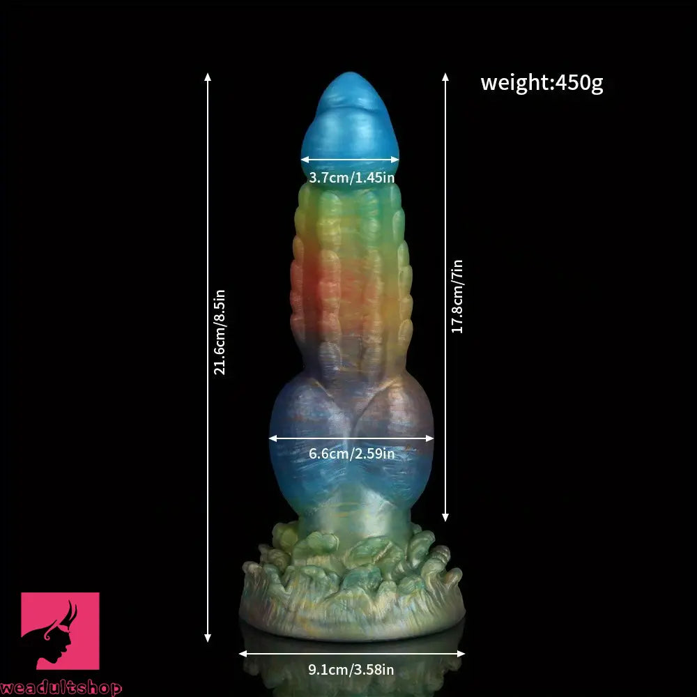 8.5in Multicolored Silicone Oddity Erectional Realistic Knot Anal Dildo